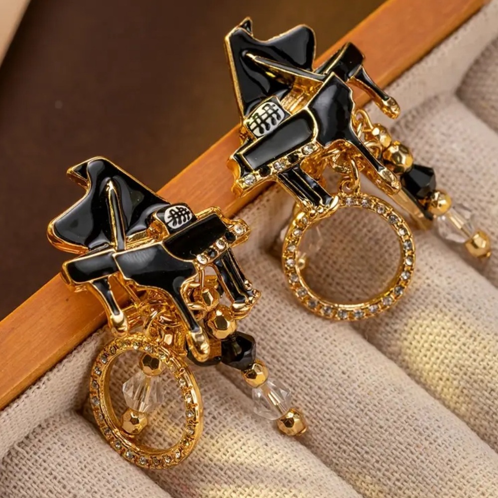 GRAND PIANO ENAMEL DANGLE STATEMENT EARRINGS